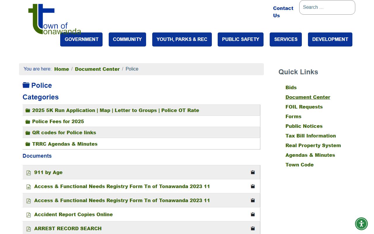 Town of Tonawanda Police website for booking record information