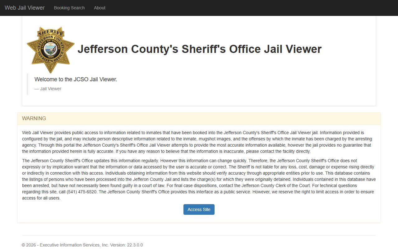 Jefferson County Jail Viewer showing inmate search and booking records