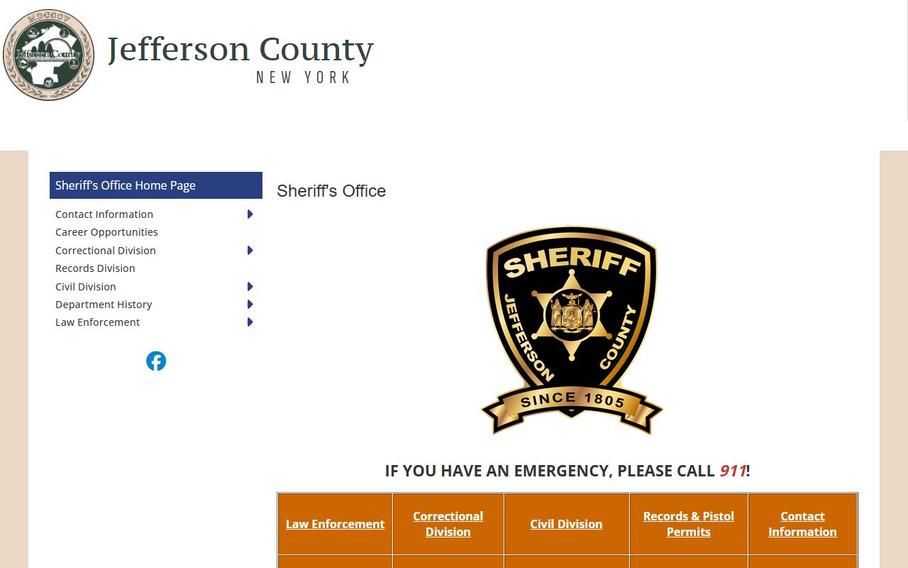 Jefferson County Sheriff's Office website showing jail and booking information