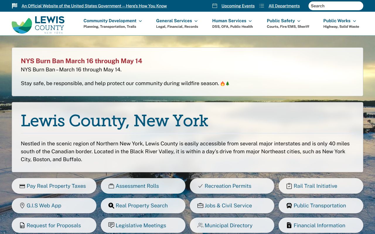 Lewis County Sheriff's Office website showing contact information and services