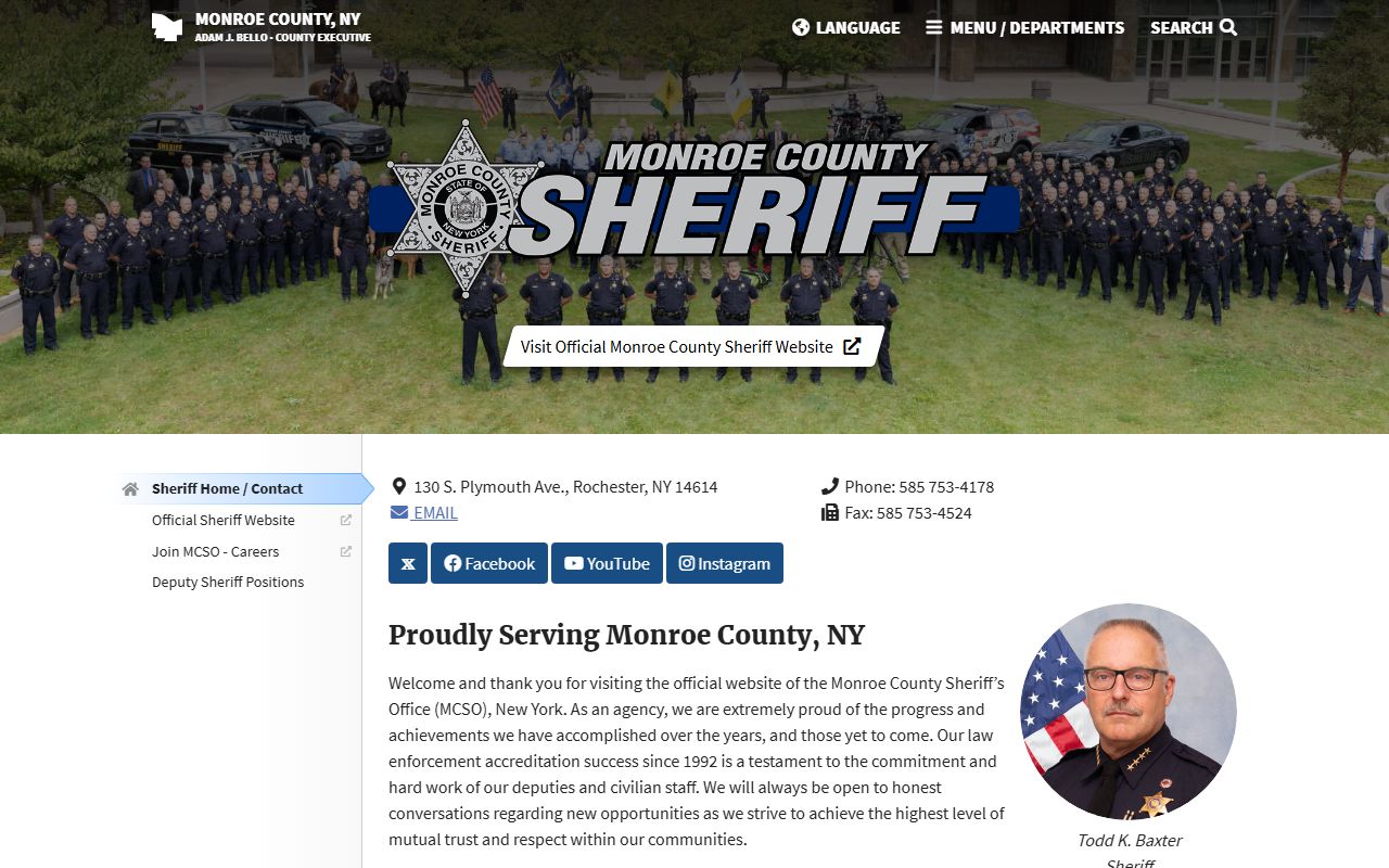 Monroe County Sheriff's Office website showing jail services and inmate information