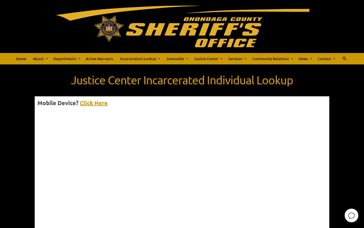 Onondaga County Justice Center inmate lookup tool for Syracuse booking records