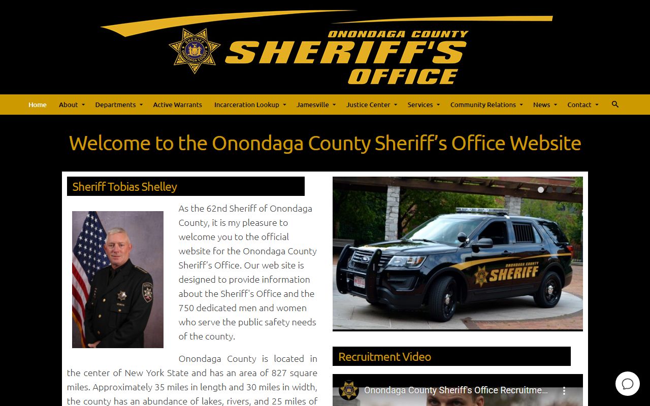 Onondaga County Sheriff website for searching 72 hour booking records from Syracuse arrests