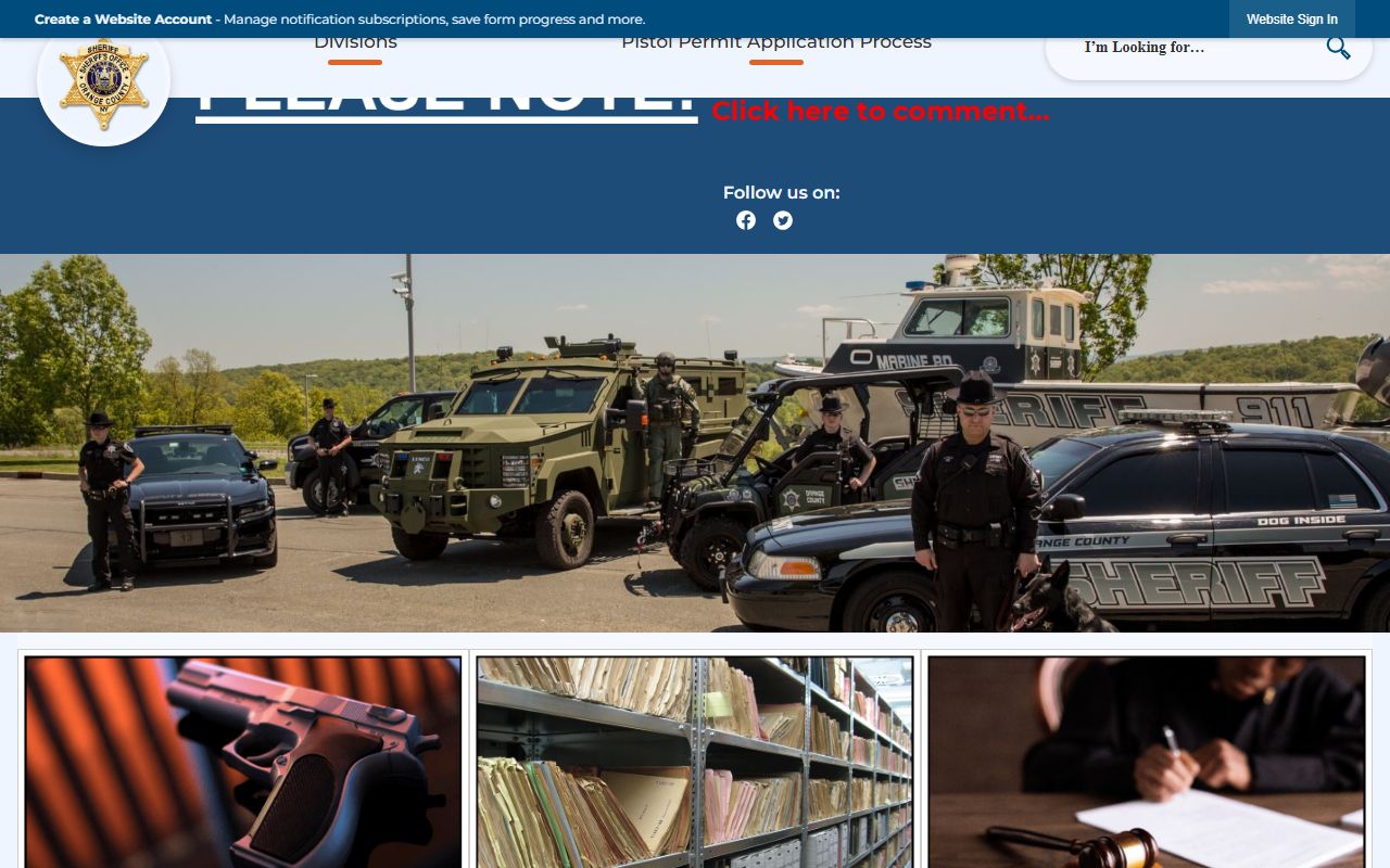 Orange County Sheriff website showing department information and contact details for 72 hour booking inquiries