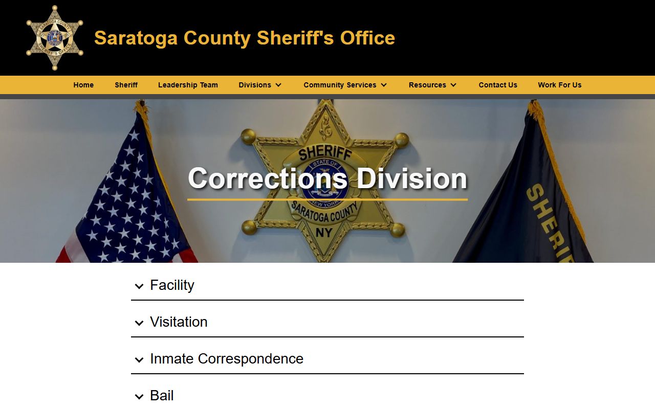 Saratoga County Sheriff Corrections Division website showing facility details and contact information