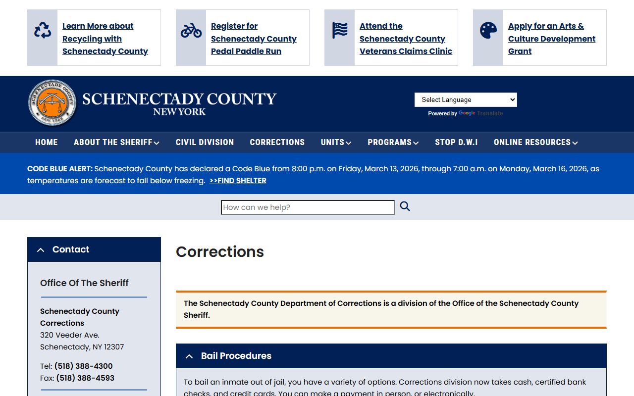 Schenectady County Sheriff Corrections Division for 72 hour booking records