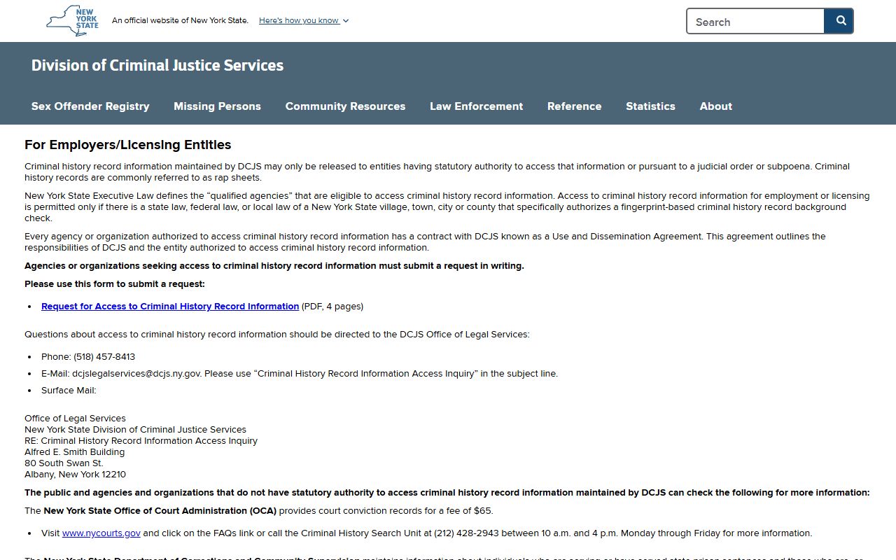 DCJS criminal justice services New York records access