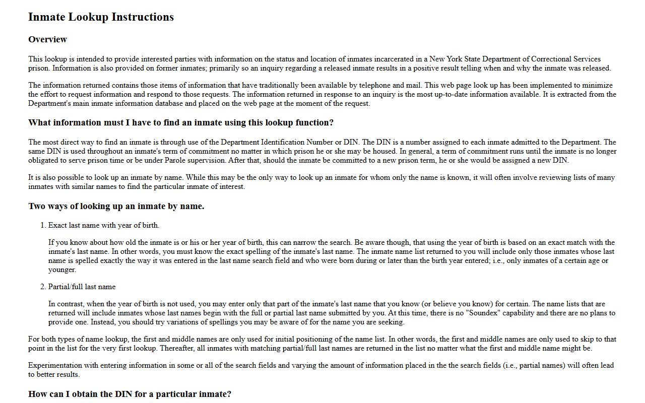 New York DOCCS inmate lookup instructions for 72 hour booking searches