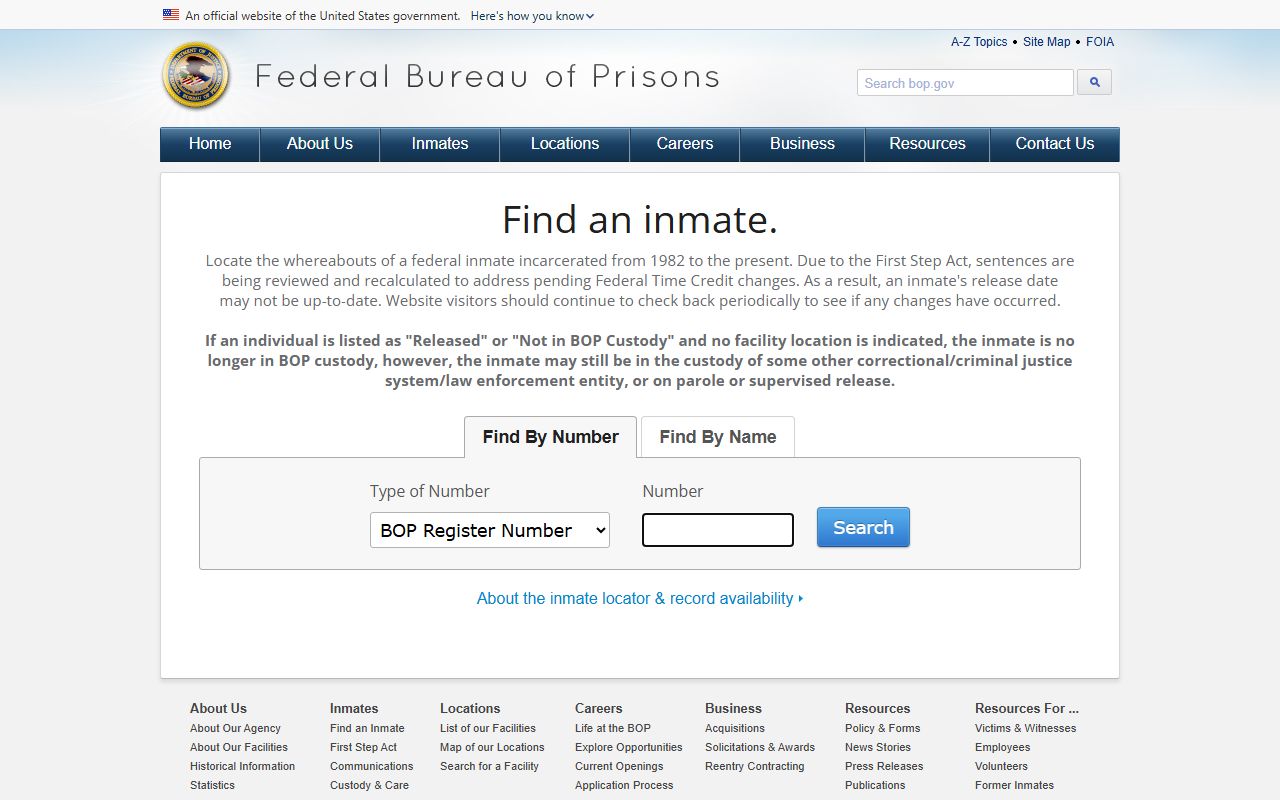 Federal Bureau of Prisons inmate locator for New York 72 hour booking transfers