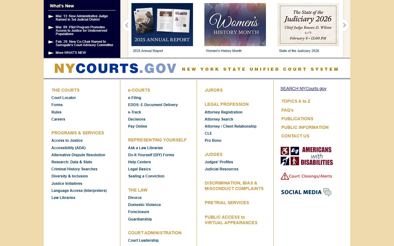 New York State Office of Court Administration for booking and court records